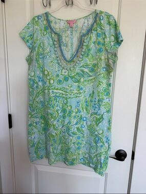 Lilly Pulitzer Green and Blue Printed Short Sleeve Tunic Dress Sz XL